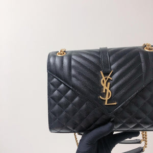 Quilted Envelope Medium Bag in Black with GHW