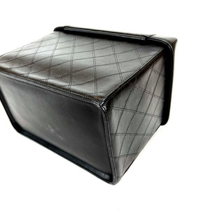 Vintage Quilted Leather Vanity Cosmetic Case Black