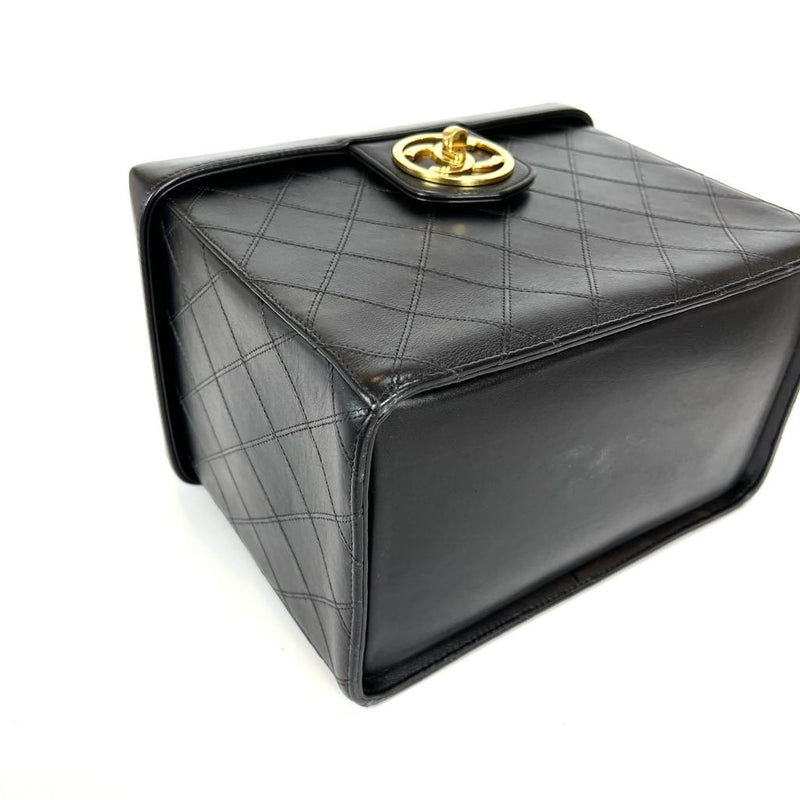 Vintage Quilted Leather Vanity Cosmetic Case Black