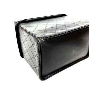 Vintage Quilted Leather Vanity Cosmetic Case Black