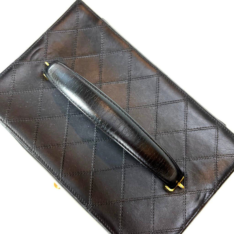 Vintage Quilted Leather Vanity Cosmetic Case Black