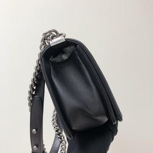 Chevron Caviar Old Medium Boy Bag in Black with SHW