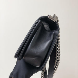 Chevron Caviar Old Medium Boy Bag in Black with SHW