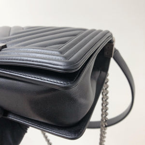 Chevron Caviar Old Medium Boy Bag in Black with SHW