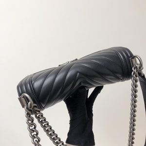 Chevron Caviar Old Medium Boy Bag in Black with SHW