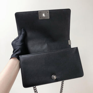 Chevron Caviar Old Medium Boy Bag in Black with SHW