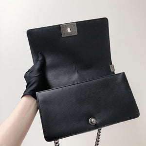 Chevron Caviar Old Medium Boy Bag in Black with SHW