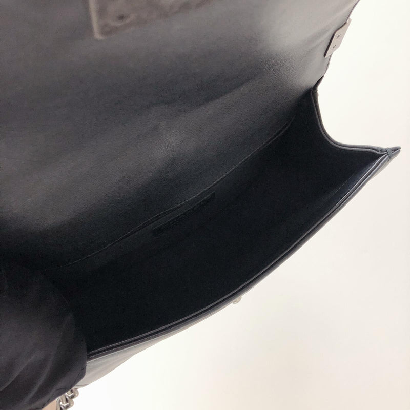 Chevron Caviar Old Medium Boy Bag in Black with SHW