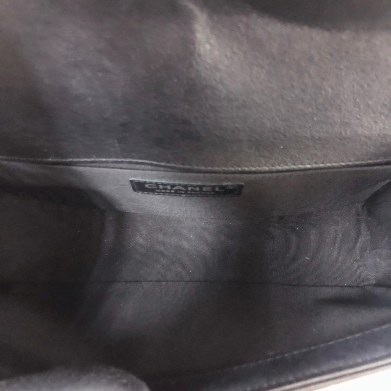 Chevron Caviar Old Medium Boy Bag in Black with SHW