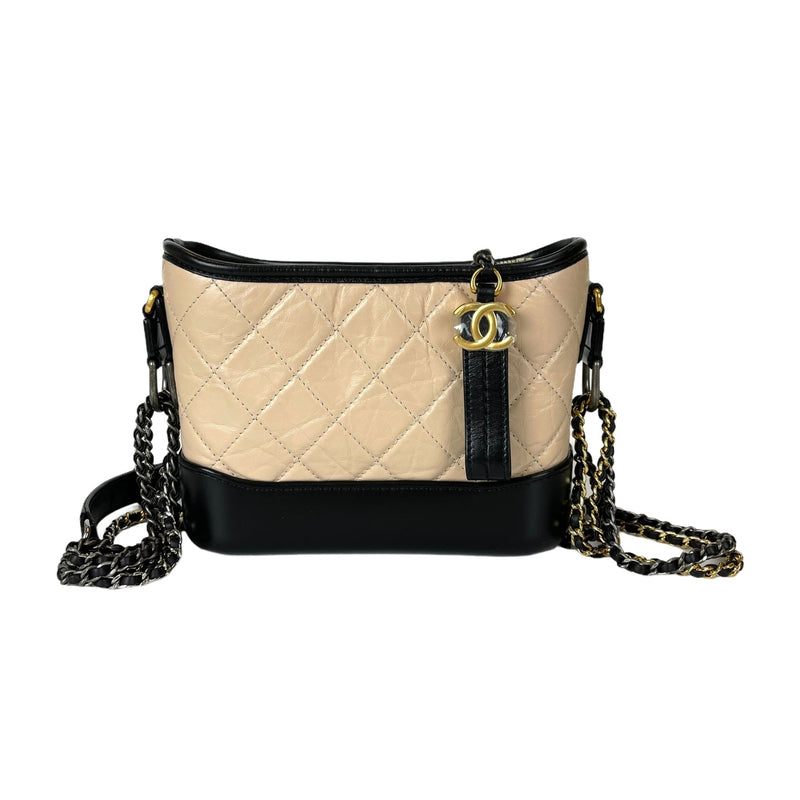 Chanel Beige/Black Quilted Leather Large Gabrielle Hobo Bag