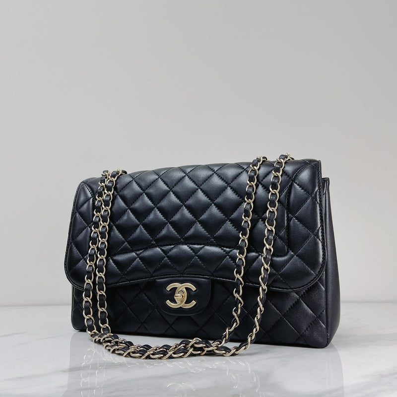 Mademoiselle Chic Single Flap Bag in Black with LGHW