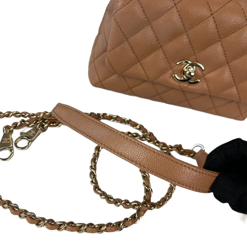 Chanel Small Coco Handle bag Caramel Caviar leather Gold Hardware