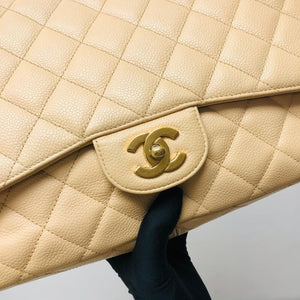Jumbo Single Flap Caviar Leather Beige GHW