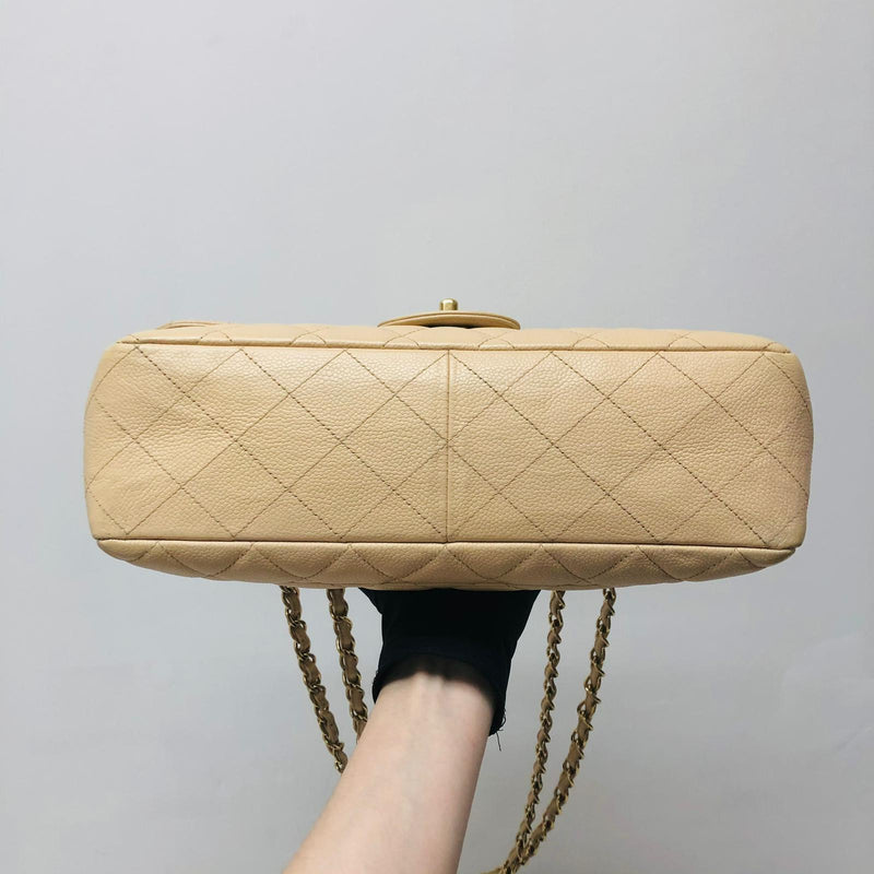 Jumbo Single Flap Caviar Leather Beige GHW