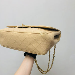 Jumbo Single Flap Caviar Leather Beige GHW