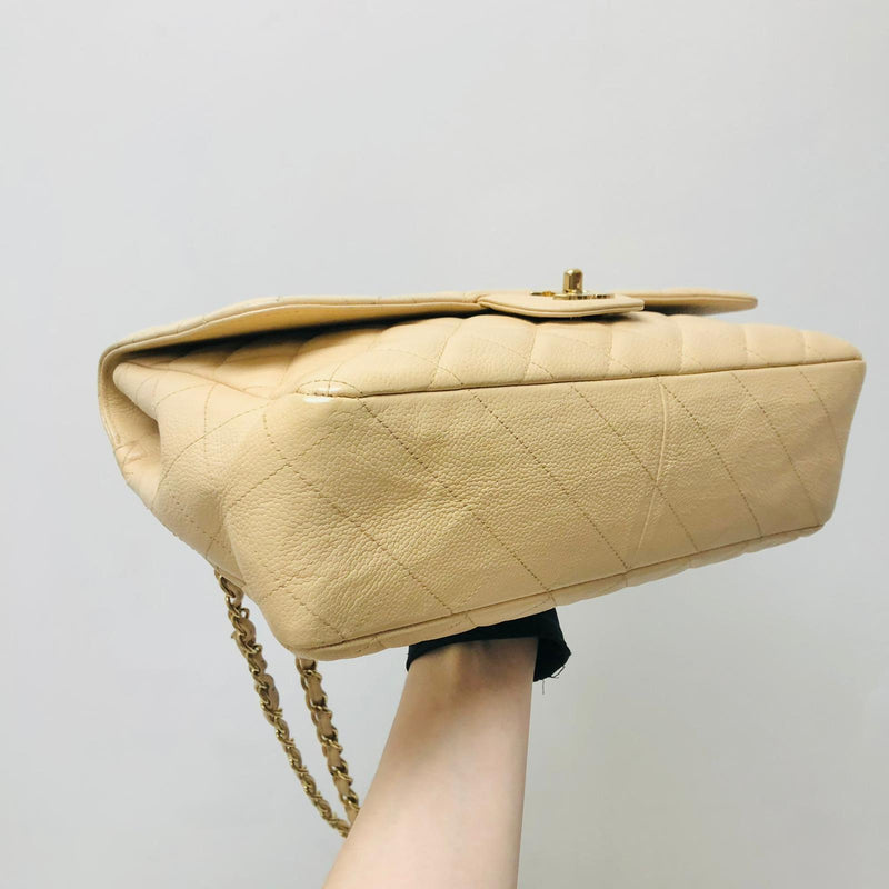 Jumbo Single Flap Caviar Leather Beige GHW