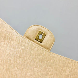 Jumbo Single Flap Caviar Leather Beige GHW