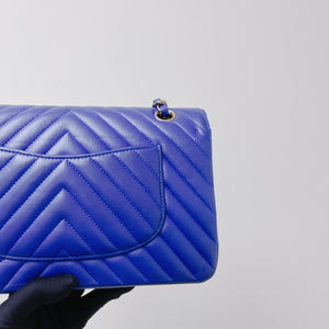 Classic Flap Medium Chevron Lambskin Blue LGHW