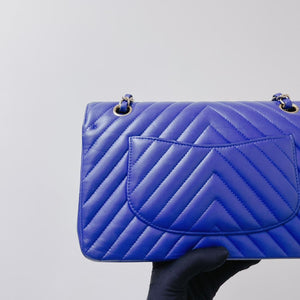 Classic Flap Medium Chevron Lambskin Blue LGHW