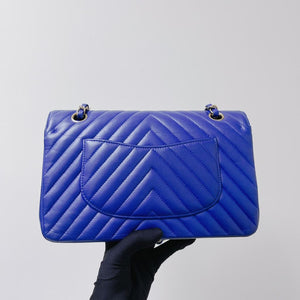 Classic Flap Medium Chevron Lambskin Blue LGHW