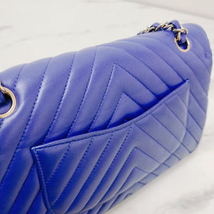 Classic Flap Medium Chevron Lambskin Blue LGHW
