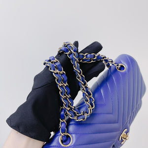 Classic Flap Medium Chevron Lambskin Blue LGHW