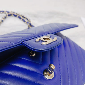 Classic Flap Medium Chevron Lambskin Blue LGHW