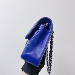 Classic Flap Medium Chevron Lambskin Blue LGHW