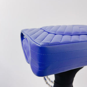 Classic Flap Medium Chevron Lambskin Blue LGHW