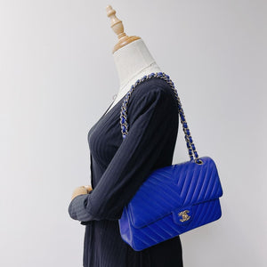 Classic Flap Medium Chevron Lambskin Blue LGHW