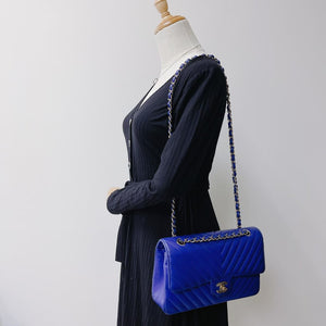 Classic Flap Medium Chevron Lambskin Blue LGHW