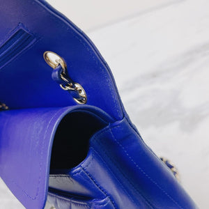 Classic Flap Medium Chevron Lambskin Blue LGHW