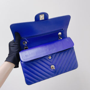 Classic Flap Medium Chevron Lambskin Blue LGHW