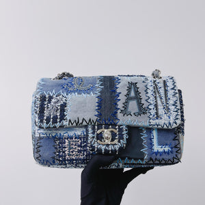 Denim Patchwork Medium Flap Blue