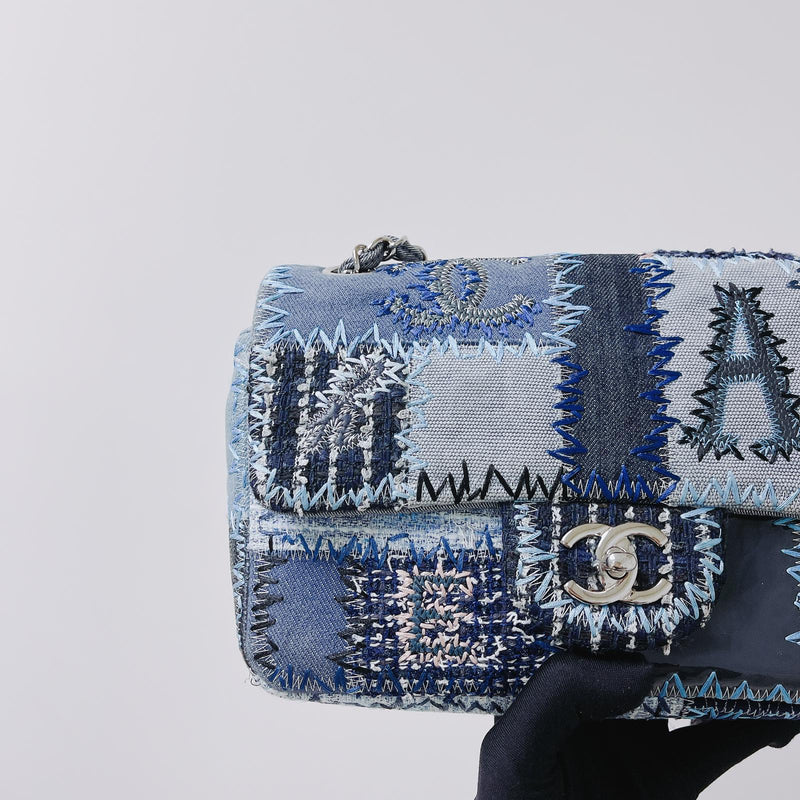 Denim Patchwork Medium Flap Blue