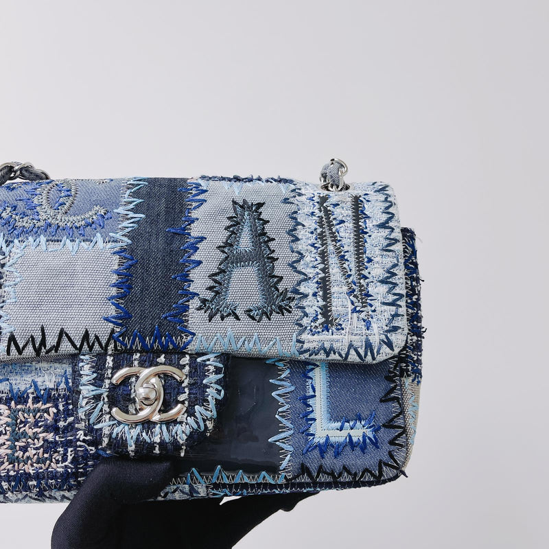 Denim Patchwork Medium Flap Blue
