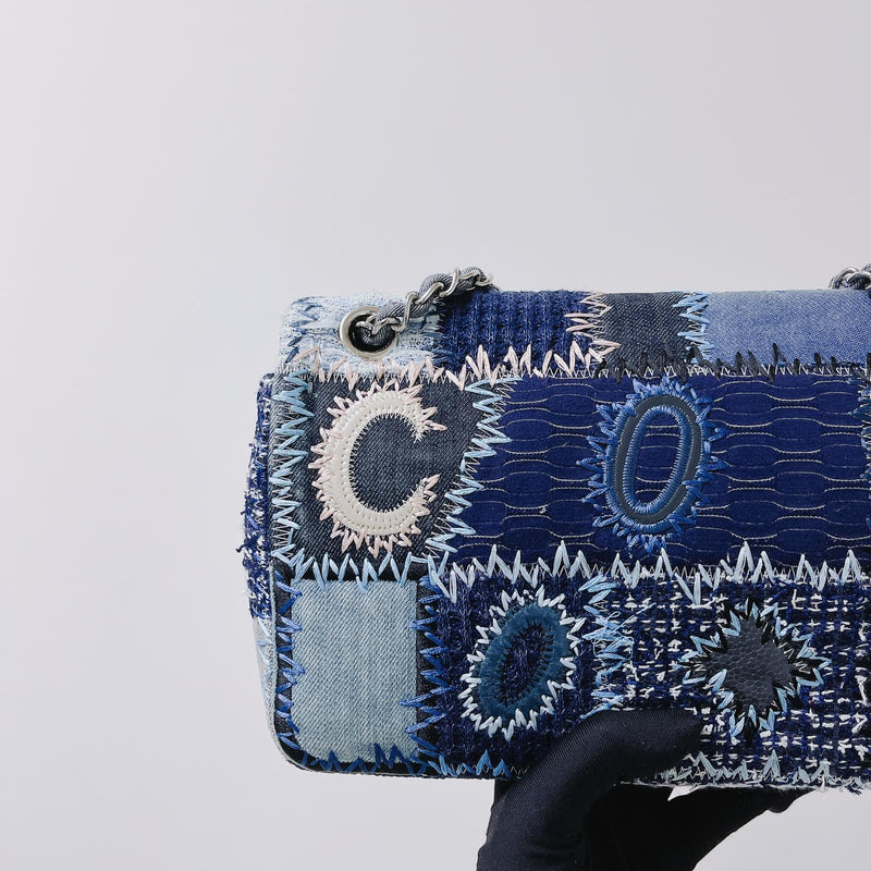 Denim Patchwork Medium Flap Blue