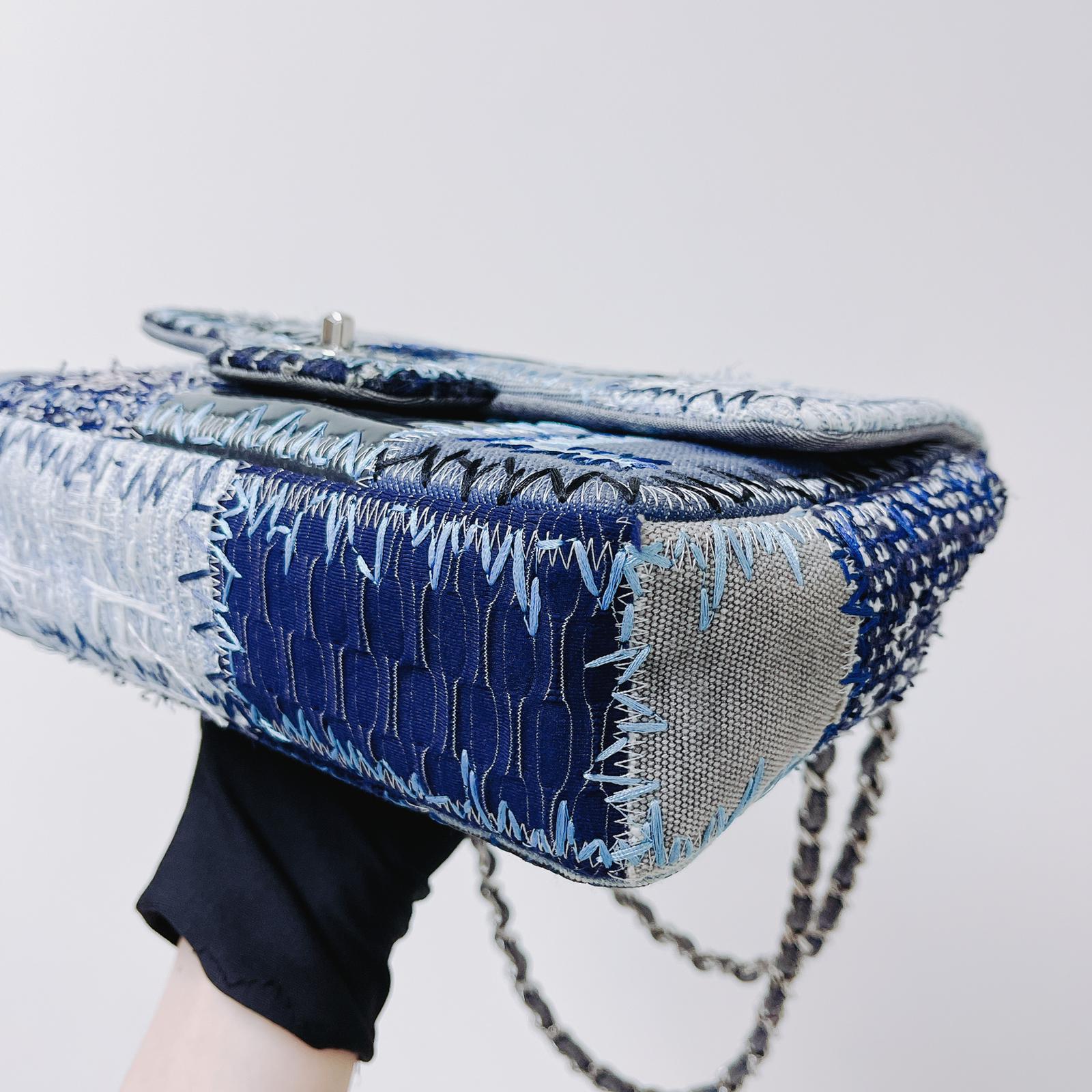 Chanel Denim Tweed Patchwork Medium Classic Flap Blue Bag Religion