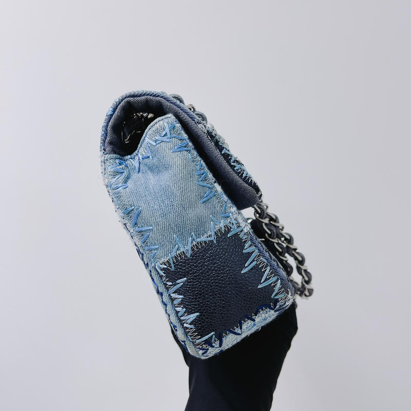Denim Patchwork Medium Flap Blue