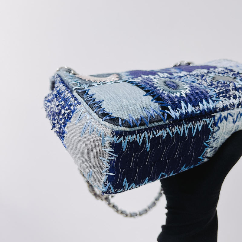 Denim Patchwork Medium Flap Blue