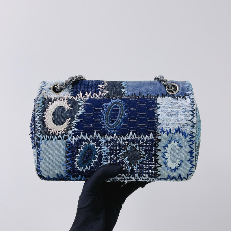 Denim Patchwork Medium Flap Blue