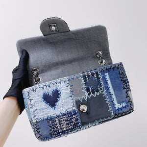 Denim Patchwork Medium Flap Blue