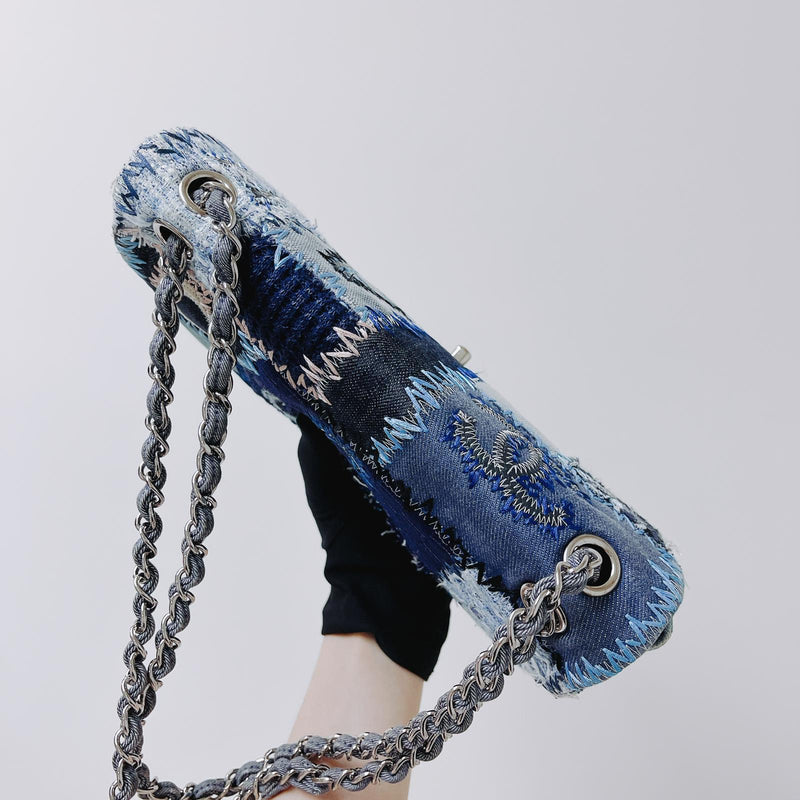 Denim Patchwork Medium Flap Blue