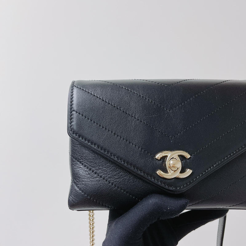 Calfskin Chevron Stitched Coco Belt Bag Black with LGHW