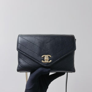 Calfskin Chevron Stitched Coco Belt Bag Black with LGHW