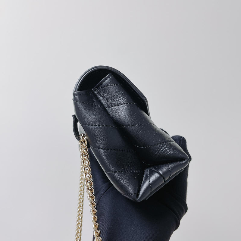 Calfskin Chevron Stitched Coco Belt Bag Black with LGHW