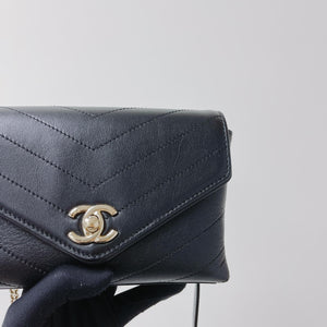 Calfskin Chevron Stitched Coco Belt Bag Black with LGHW