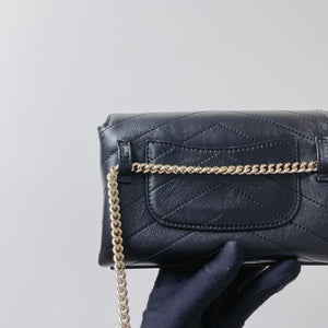 Calfskin Chevron Stitched Coco Belt Bag Black with LGHW