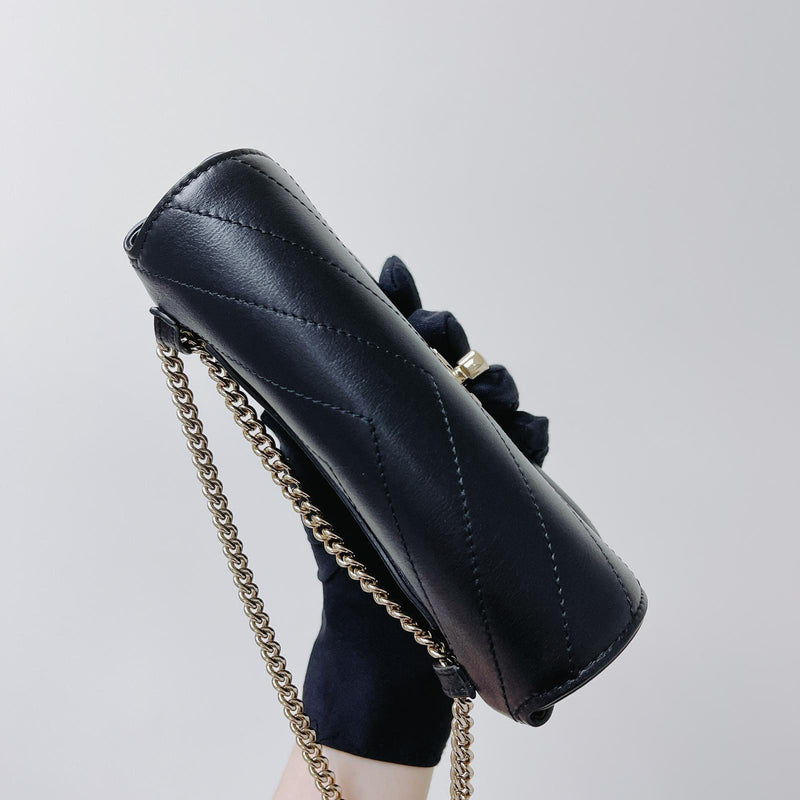 Calfskin Chevron Stitched Coco Belt Bag Black with LGHW