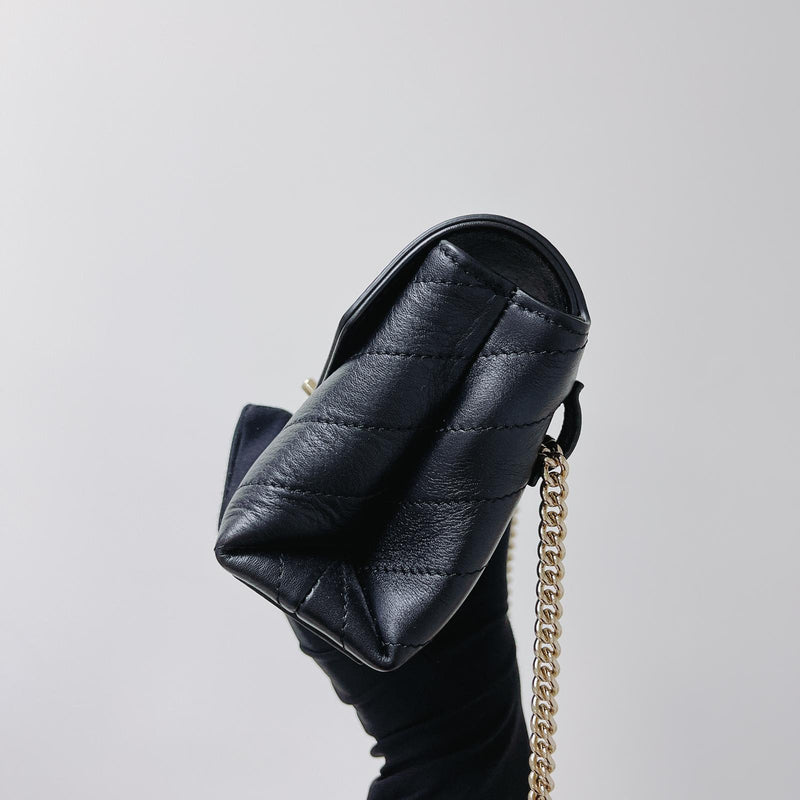 Calfskin Chevron Stitched Coco Belt Bag Black with LGHW